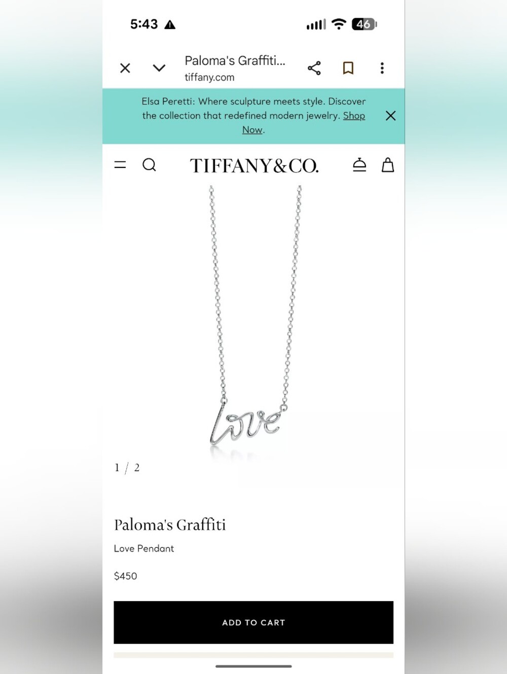 Tiffany & Co. Silver 'Love' Script Pendant Necklace